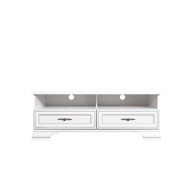 Comoda TV Idento RTV2S, 2 sertare si spatiu deschis, MDF si PAL laminat, 124.5x53.5x47 cm, alb alpin