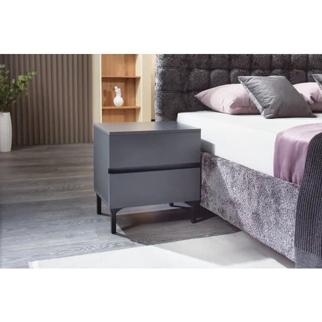 Noptiera Rio, gri/grafit - 44.5x35.5x39.5 cm, cu doua sertare, din PAL