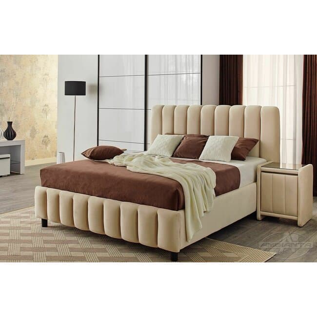 Pat Fancy, bej - 160x200 cm, lada depozitare, somiera rabatabila, cadru rezistent, tapitat premium