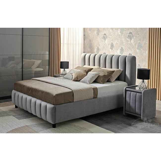 Pat Fancy, gri - 160x200 cm, lada depozitare, somiera rabatabila, cadru rezistent, tapitat premium