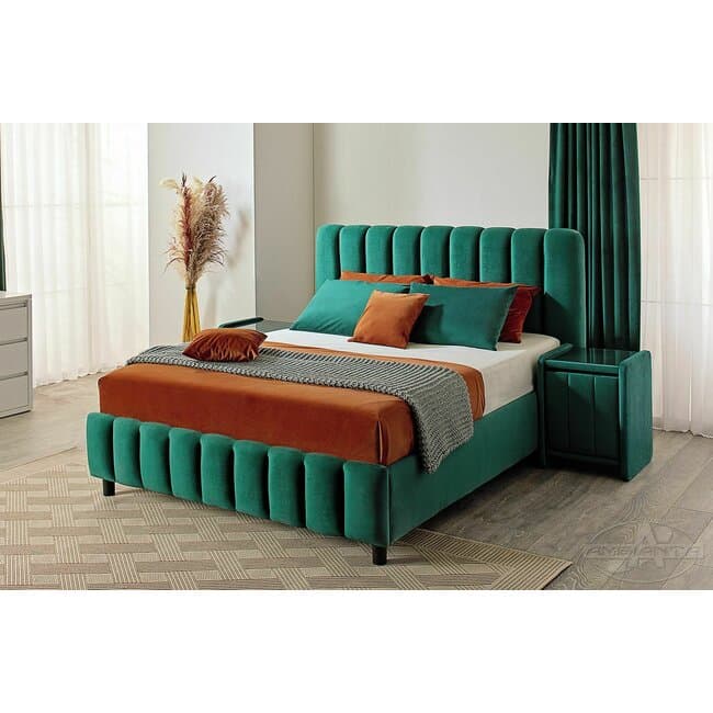 Pat Fancy, verde - 180x200 cm, lada depozitare, somiera rabatabila, cadru rezistent, tapitat premium