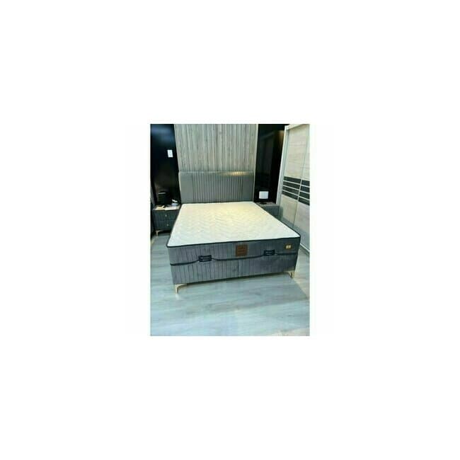 Pat Nova, gri - 180x200 cm, cu lada depozitare, tapitat, confort premium