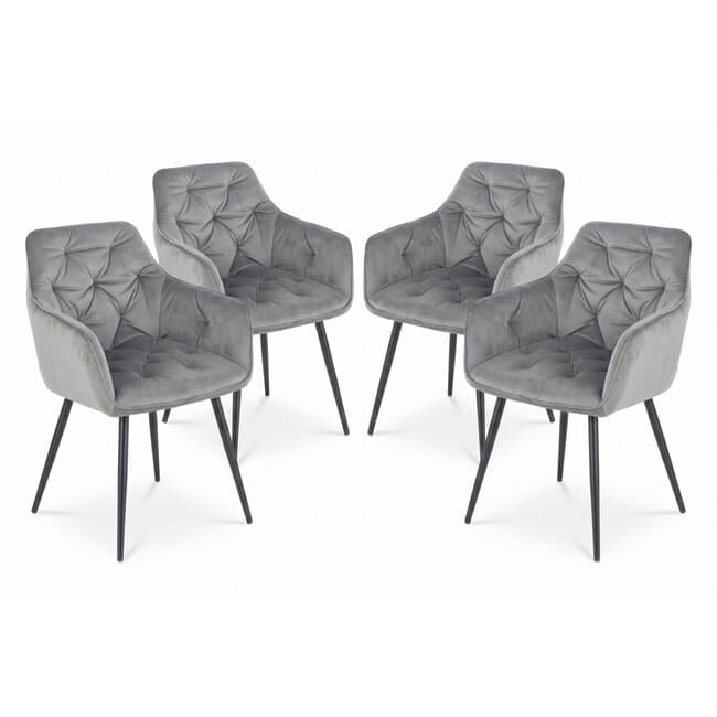 Set 4 Fotolii Velvet, stofa catifelata moale, picioare metalice negre, 50x45x87 cm
