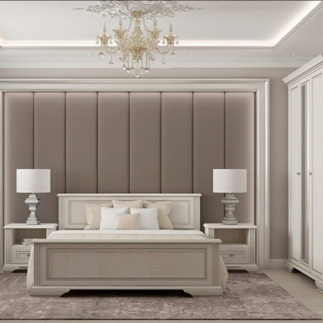 Dormitor White, Set Mobilier Complet, PAL si MDF, 160x200 cm, Frasin Alb si Pin Argintiu