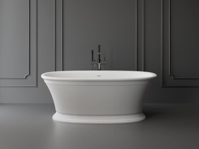 Cada freestanding ovala, compozit alb mat, interior lucios, 167x83x62.5 cm, Foglia Millesime