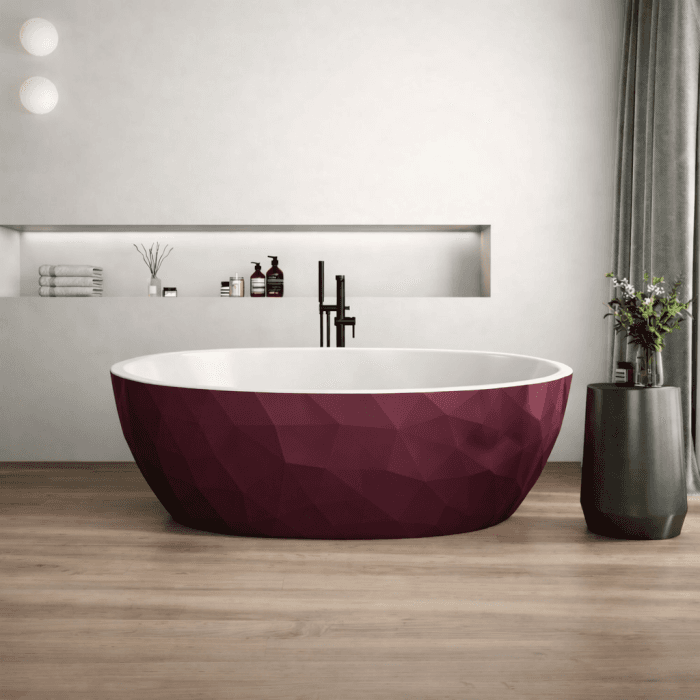 Cada freestanding burgundy, compozit 3D, ovala 167 x 82 cm, Foglia Armonia