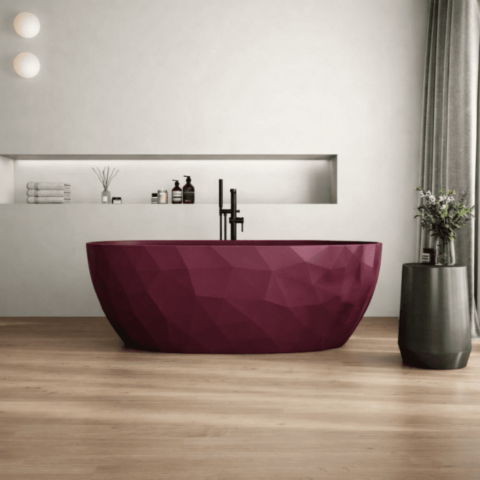 Cada freestanding burgundy mat, compozit 3D, ovala 167 x 82 cm, Foglia Armonia