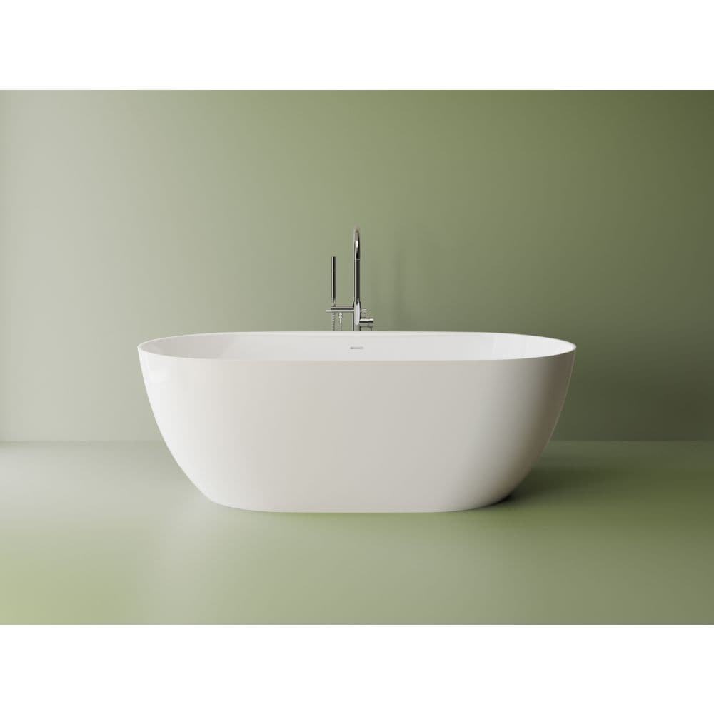 Cada freestanding compozit Marmite Lagos, 150 x 73 cm cm, ovala, alb lucios, cu preaplin.