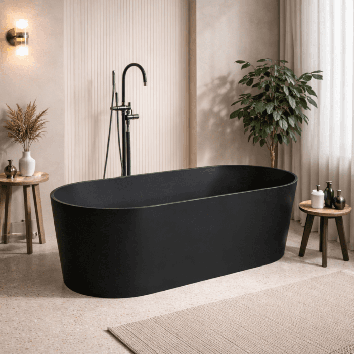 Cada freestanding compozit, negru mat, 180x76 cm, Foglia Terra