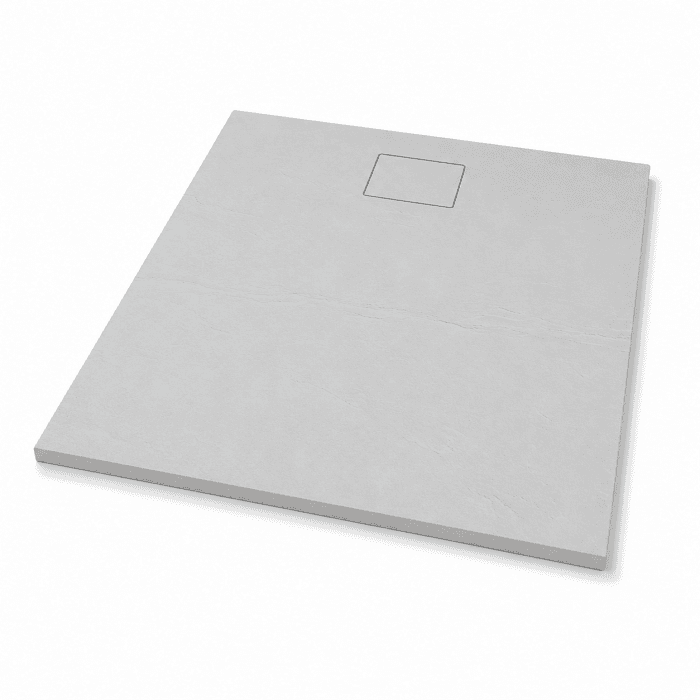 Cadita de dus gri ciment texturata slim din compozit 90x90 cm, efect piatra naturala, finisaj mat antiderapant