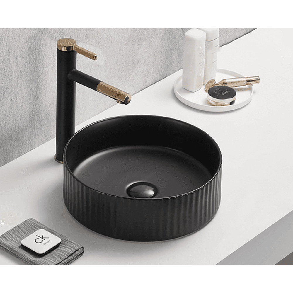 Lavoar rotund pe blat, cu riflaje 3D, negru mat Imperial Foglia