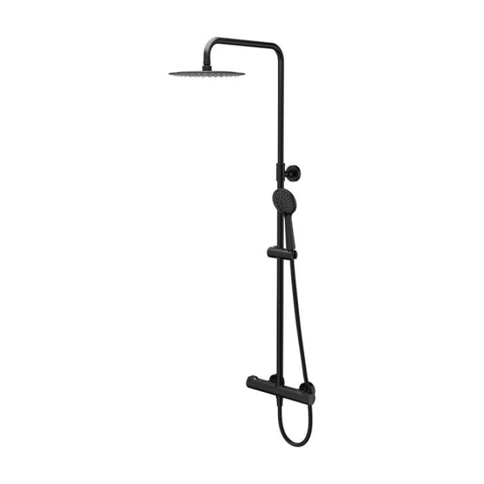 Coloana dus cu baterie termostatata neagra 25 cm, otel inoxidabil si dus de mana Cersanit City