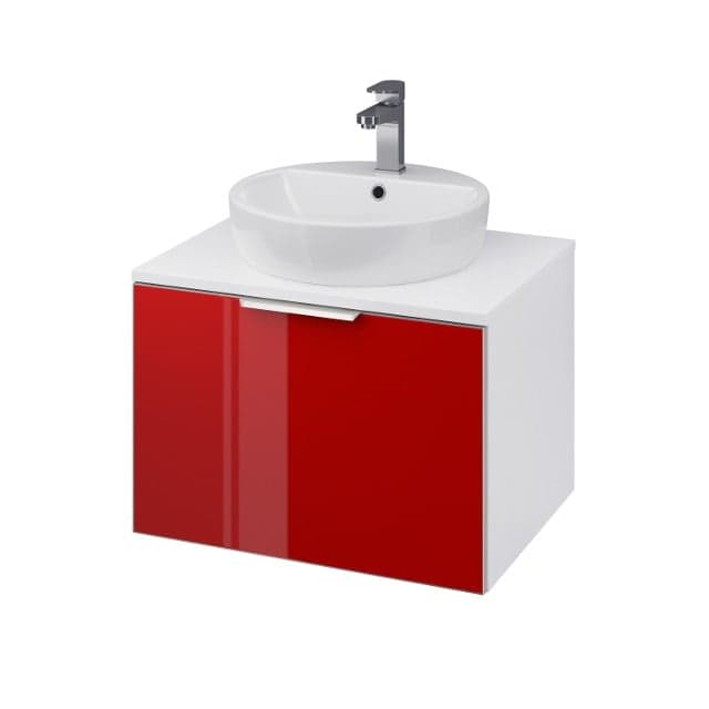 Dulap baie suspendat 60 cm, alb cu front rosu, Cersanit Stillo