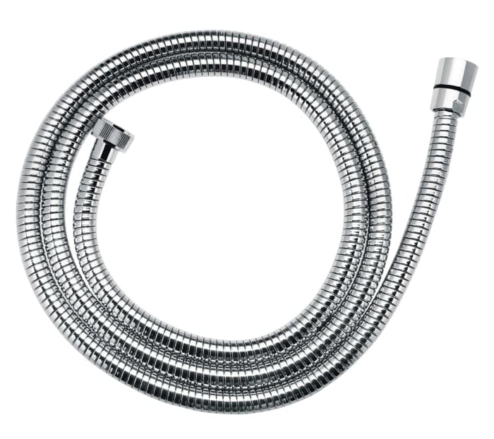 Furtun de dus anti-twist extensibil Inula, 150-200 cm, cu impletitura metalica si capat conic, crom