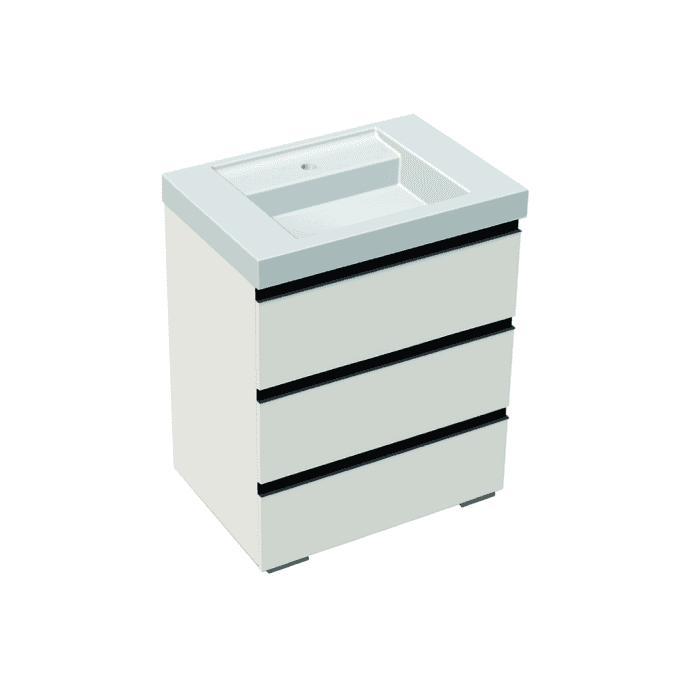 Set mobilier cu lavoar inclus 70 cm, 3 sertare cu soft-close, gri deschis, Kolpasan, Harmony