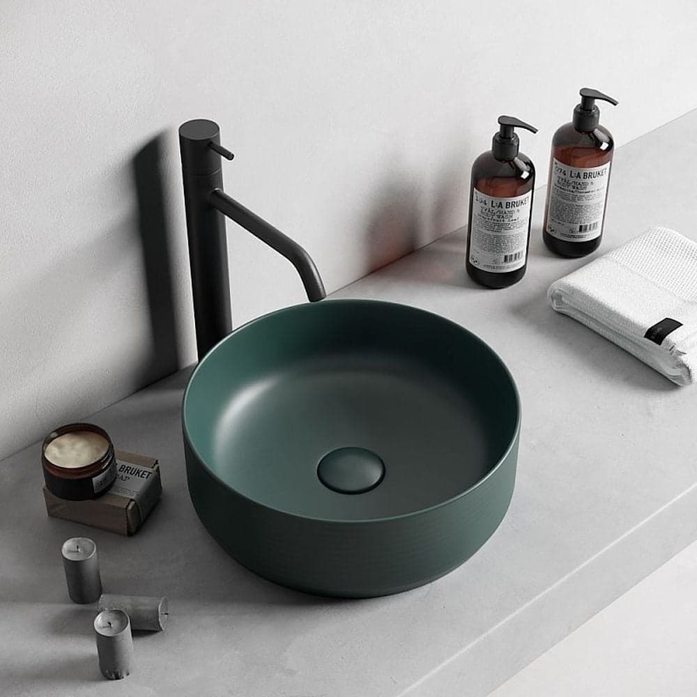Lavoar baie pe blat, verde inchis mat, rotund, linii 3D Foglia Line