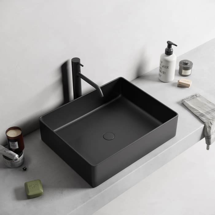 Lavoar baie dreptunghiular pe blat, negru mat, fara ventil, Foglia, Color