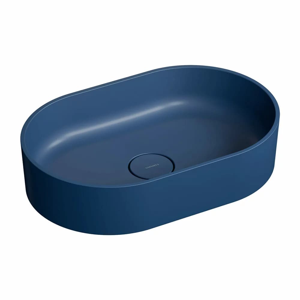 Lavoar OMNIRES Ovo M+ cu montare pe blat, 55x36 cm, compozit, albastru mat
