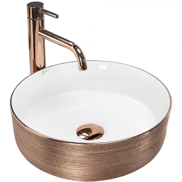 Lavoar pe blat Rea Sami Brush Rose Gold, ceramica cu finisaj rose-gold periat, 36 cm