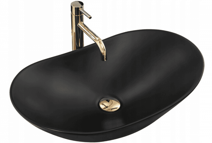 Lavoar pe blat oval, negru mat 60 cm, Rea Royal