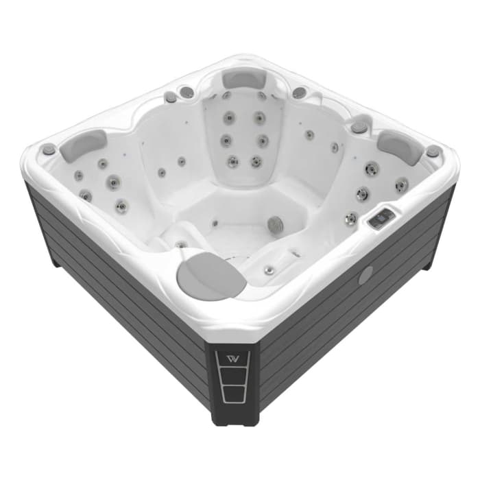 Minipiscina jacuzzi 5 persoane Wellis, alb-lucios, 42 jeturi hidromasaj, WiFi, sistem audio, 200A 200 cm, Wellis Budapest Life Deluxe