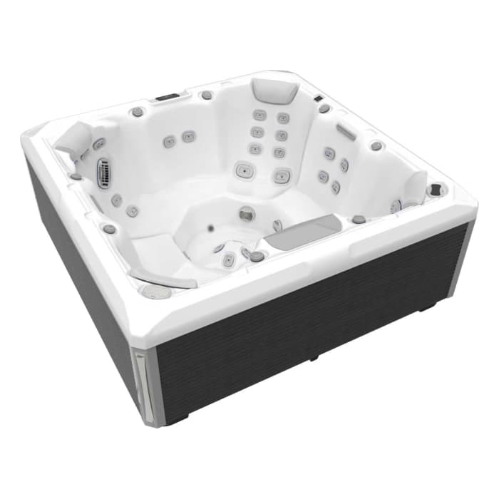 Minipiscina jacuzzi 7 persoane, alb-lucios, 46 jeturi hidromasaj, 215 A 215 cm, WiFi, sistem audio, Wellis Mandala Deluxe