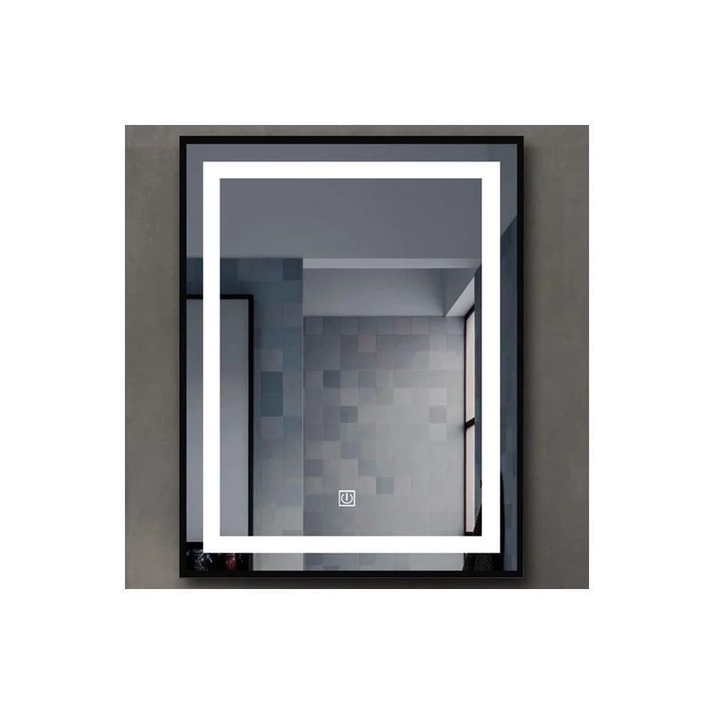 Oglinda baie cu iluminare LED, ceas si sistem anti-aburire 60x80 cm, rama neagra, Belform Infinity