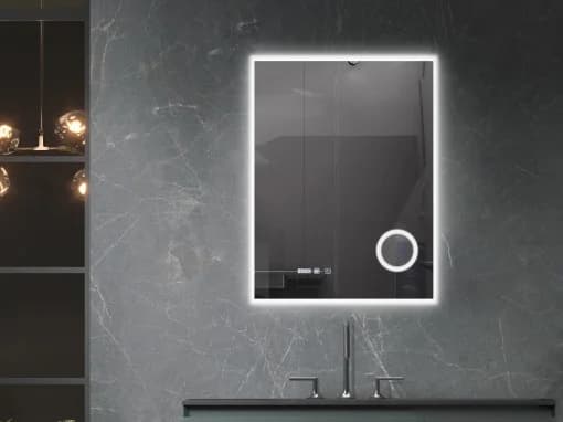 Oglinda LED baie, 60A 80 cm, cu touch, dezaburire, ceas digital, lupa cosmetica, Belform Atlantis