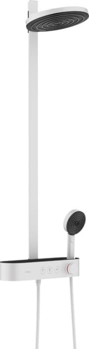 Set de dus cu baterie termostatata, palarie 26 cm, 3 jeturi, alb mat, Hansgrohe Pulsify S