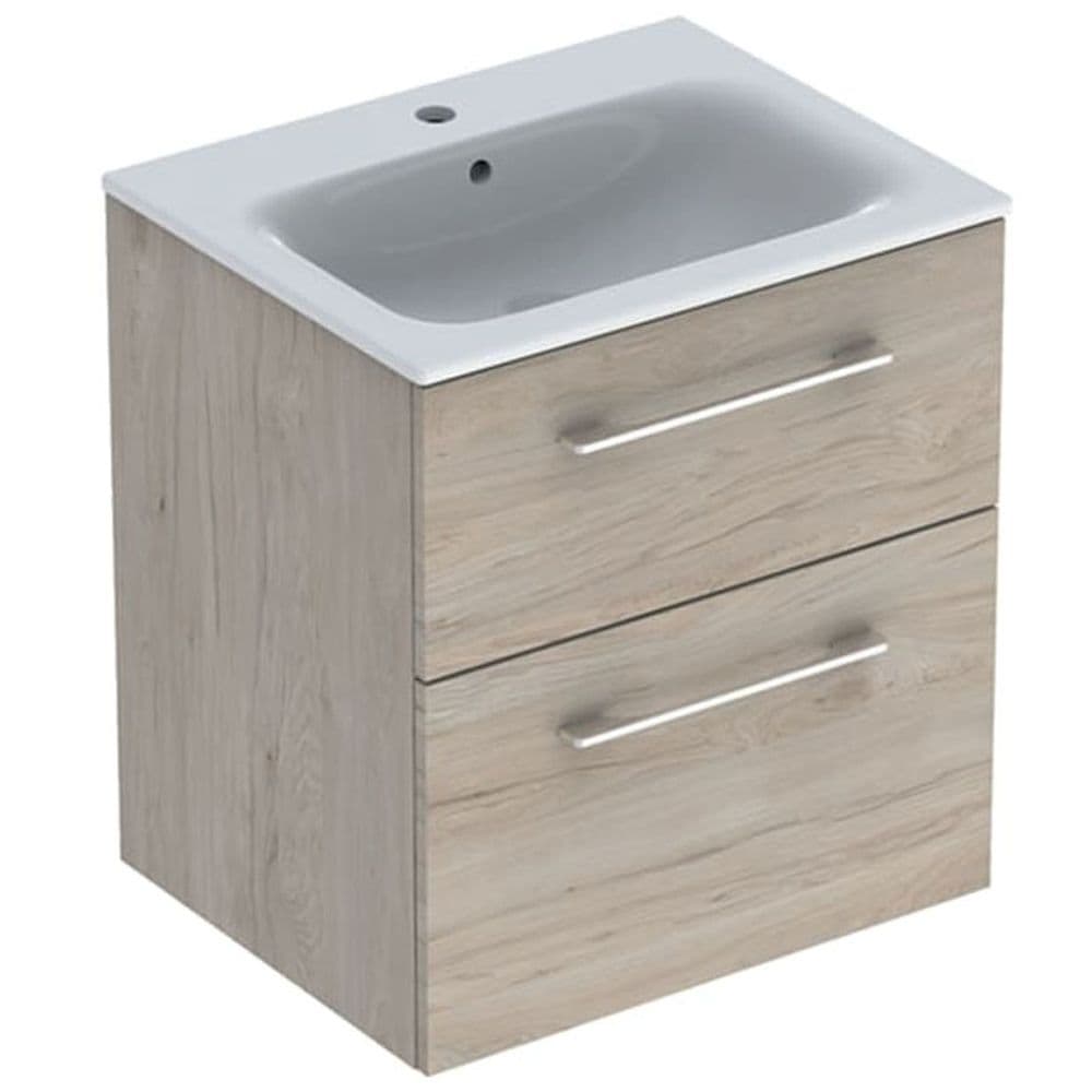 Set dulap baie cu lavoar incastrat Geberit Selnova Square, 60 cm, nuc deschis