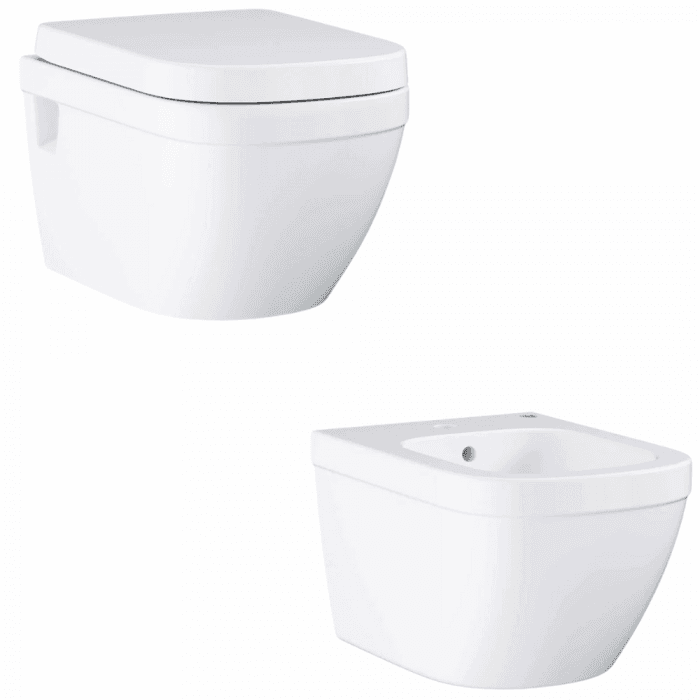 Set vas wc suspendat rimless cu capac soft close si bideu Grohe Euro Ceramic
