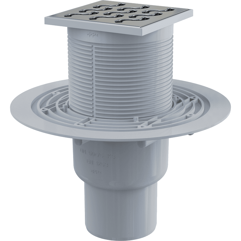 Sifon pardoseala cu gratar otel inoxidabil, 105x105 mm iesire verticala si guler izolatie APV202