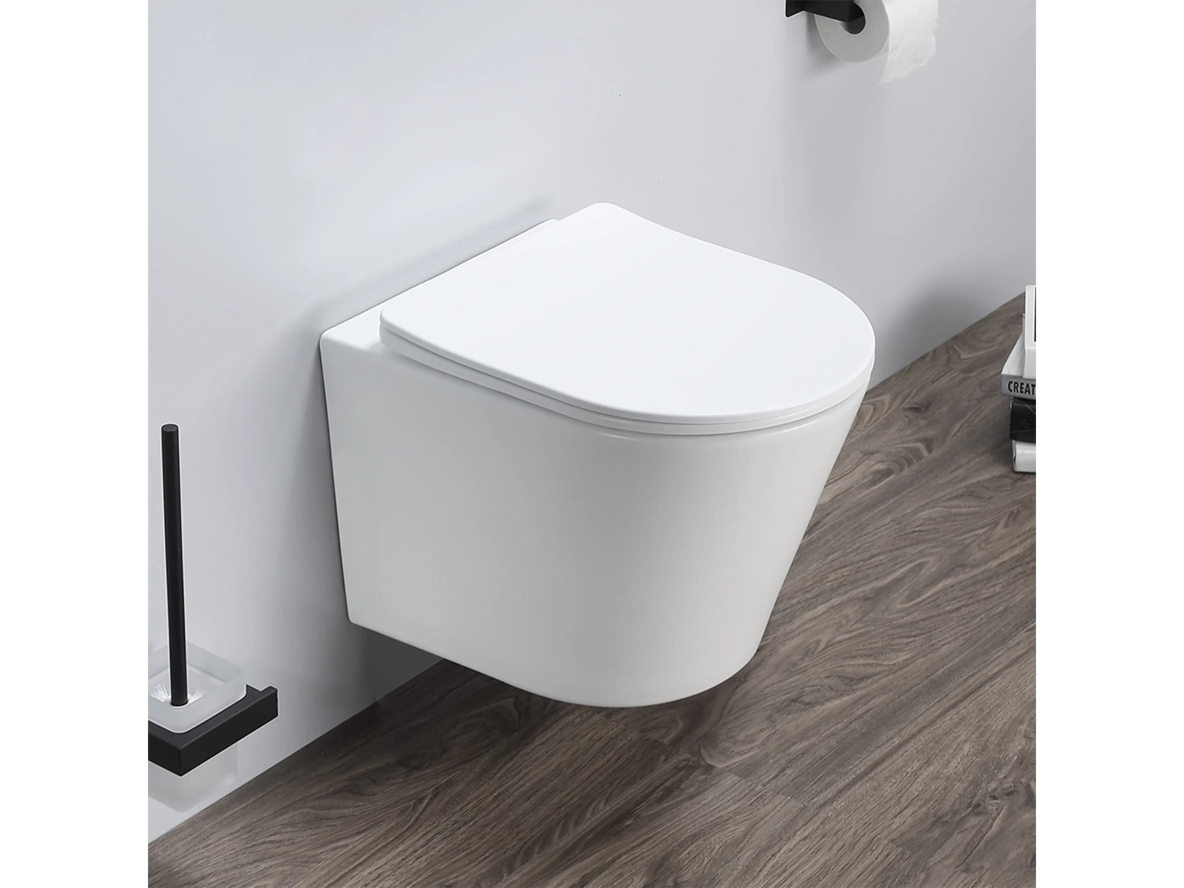 Vas wc suspendat rimless cu capac quick release si soft close, alb, Fluminia Clementina