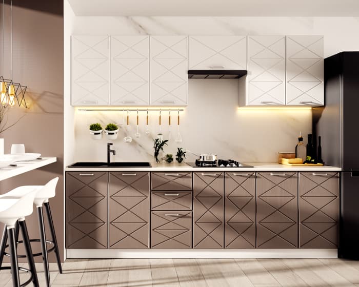 Set Bucatarie Boston Mdf Alb Ciocolata 260x60x200 cm