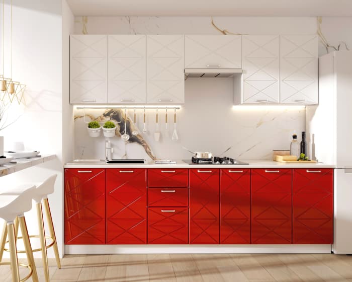 Set Bucatarie Boston Mdf Alb Rosu 260x60x200 cm
