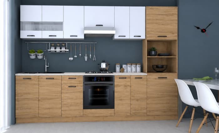 Bucatarie Vio C Stejar K003 Alb 300x60x200 cm