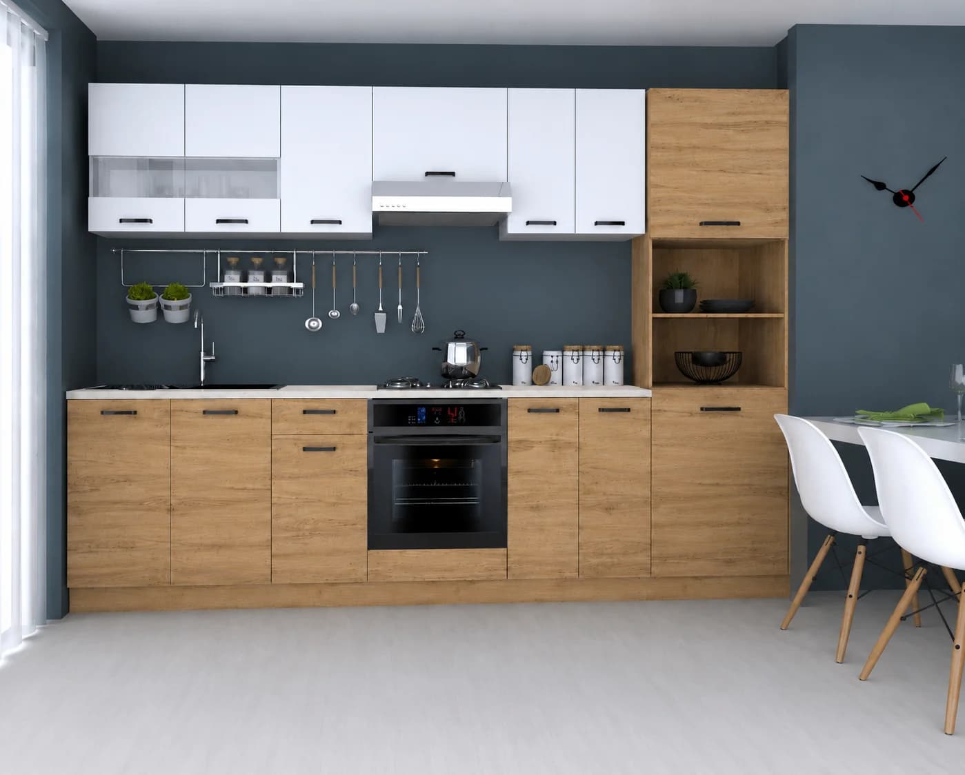 Bucatarie Vio C Stejar K003 Alb 300x60x200 cm