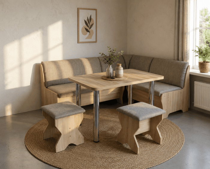 Set coltar bucatarie Tunis cu masa si 2 tabureti Sonoma