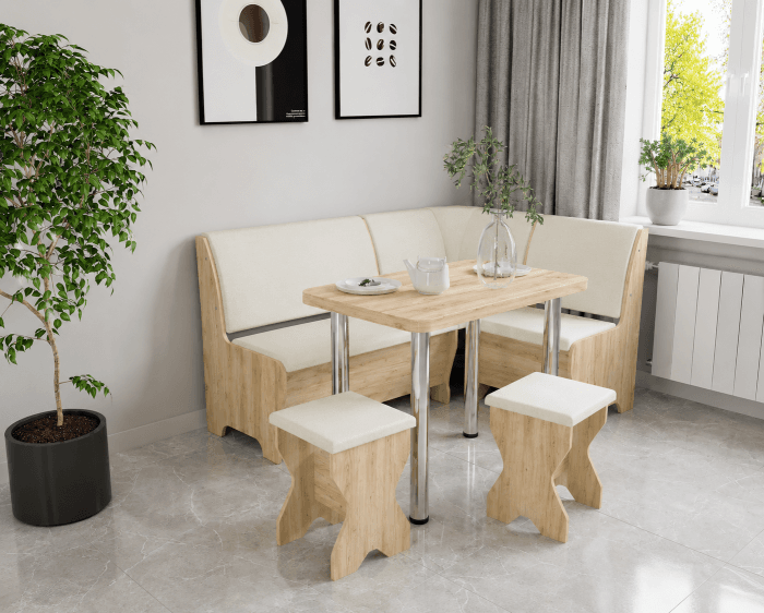 Set coltar bucatarie Tunis cu masa si 2 tabureti Stejar Aur Fildes