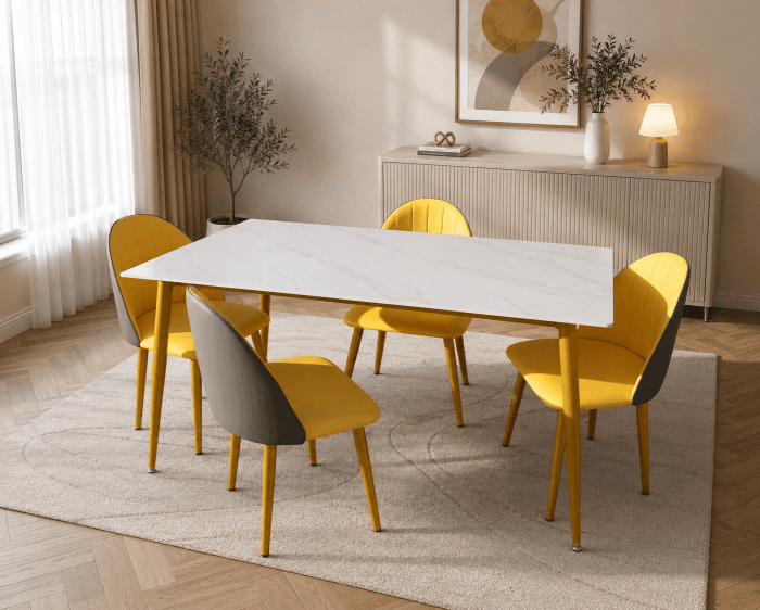 Set masa cu 4 scaune HA02 Gri Galben 160x80x74 cm
