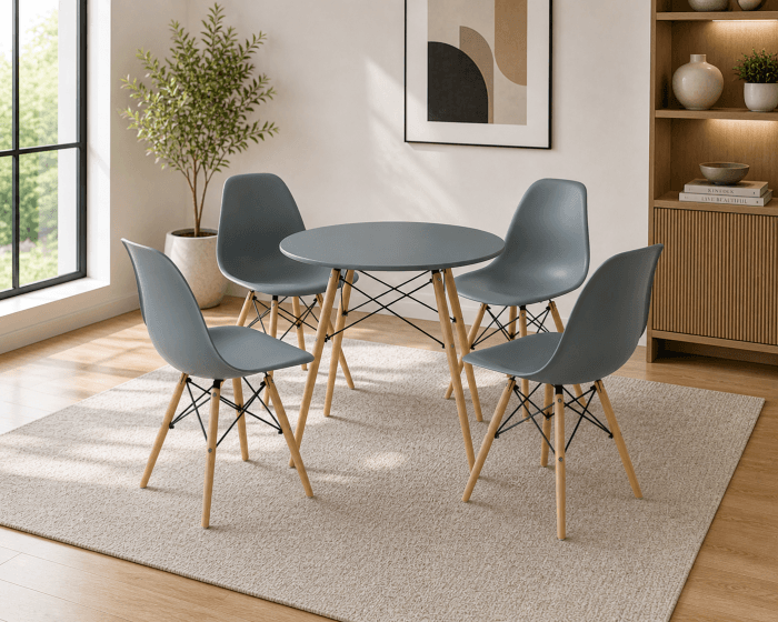 Set masa DA151Grey cu 4 Scaune 80x75 cm DA232 Grey 46x55x83 cm