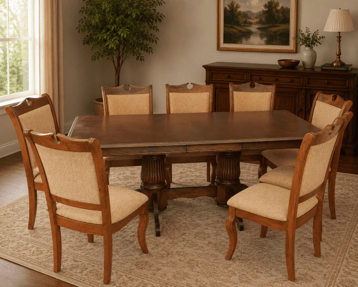 Set masa RH7132 cu 8 scaune RH8100 Dirty Oak 160x100x77 cm