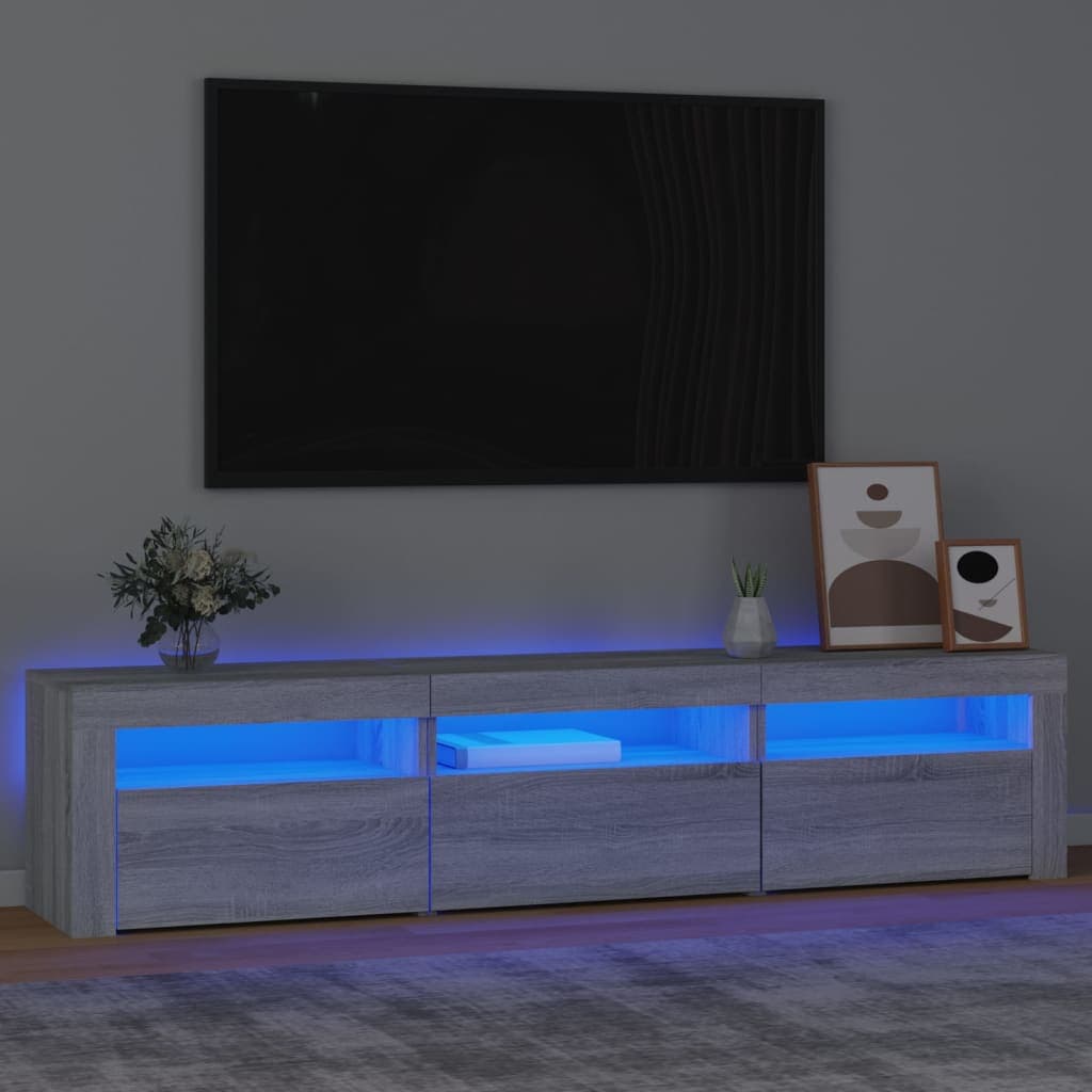 vidaxl comoda tv cu lumini led gri sonoma 180x35x40 cm