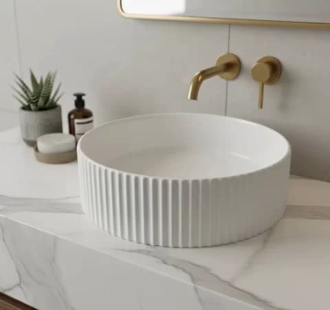 Lavoar rotund ceramic alb A545 – design texturat modern