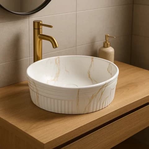 Lavoar ceramic rotund A747-P841M cu design marmorat