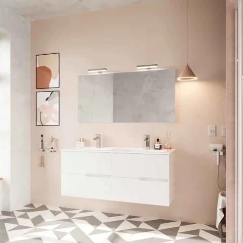 Set PROMO mobilier cu lavoar dublu Fluminia, Toledo 120, cu 4 sertare soft close, alb