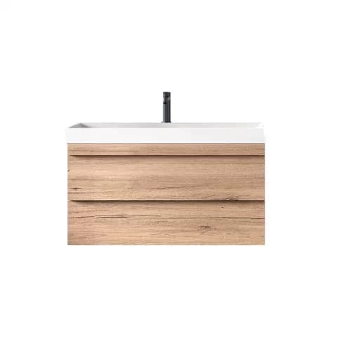 Set mobilier suspendat si lavoar, Kolpasan, Naomi, 80 cm, natural wood