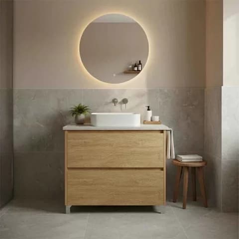Mobilier stativ pentru lavoar, Fluminia, Lizi, riflat, 60 cm, rovere naturale