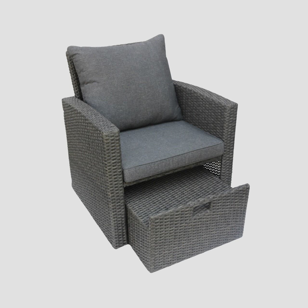 Fotoliu pentru gradina/terasa Linde, Homla, 73x70x81 cm, metal/technorattan/poliester, gri