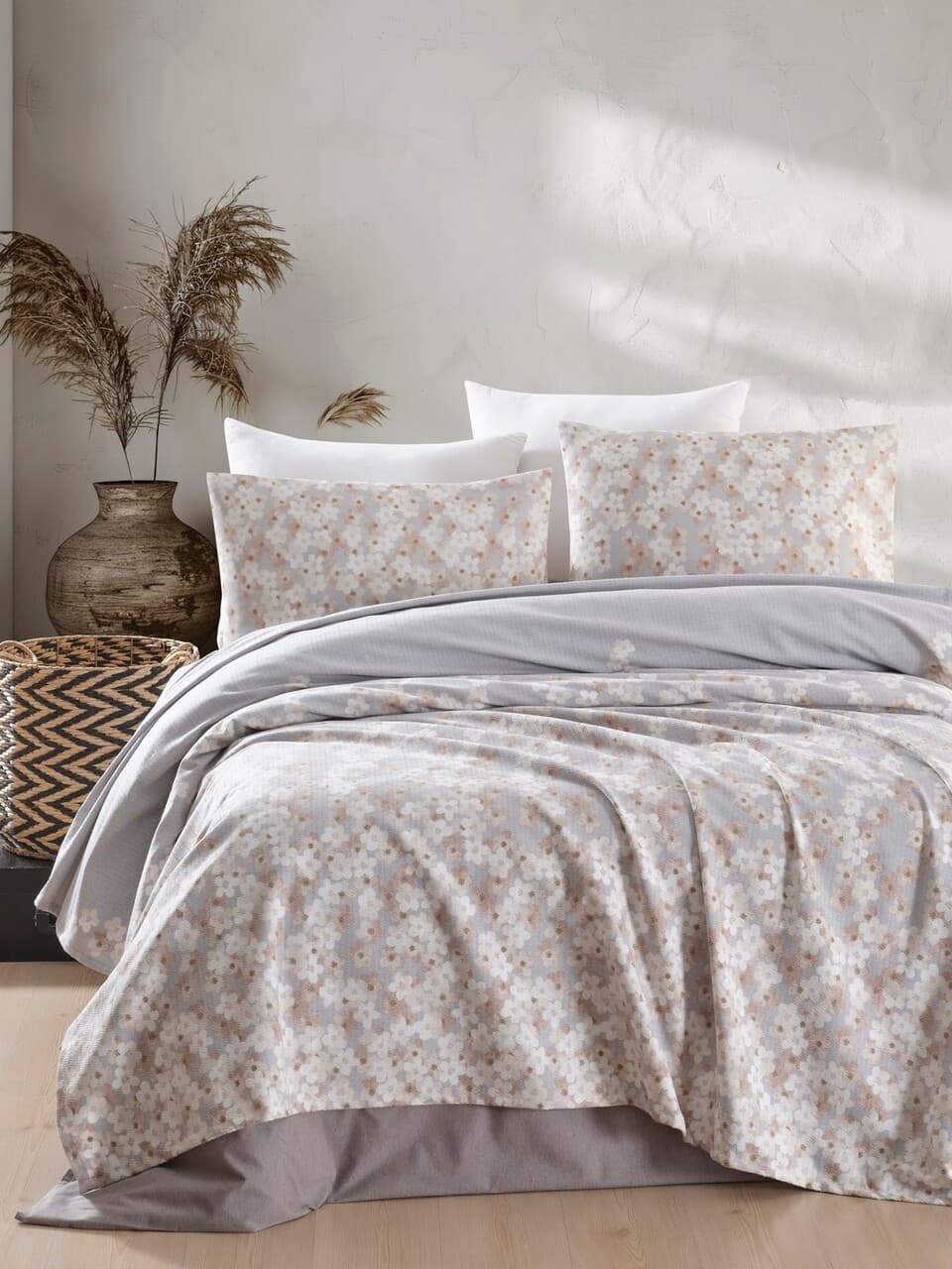 Set cuvertura pique dubla, L'essentiel Maison, Piti Yaprak, Bumbac, Roz prafuit